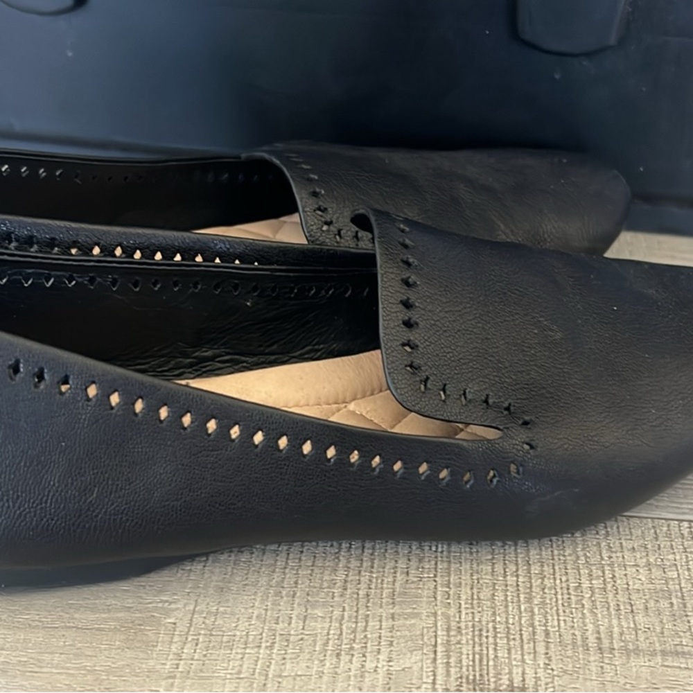 Birdies Black Leather Loafers with Perforated Detail
